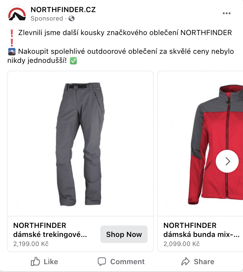 Facebook reklama, produktové reklamy