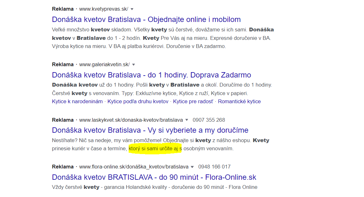 výsledky vyhľadávania z Google