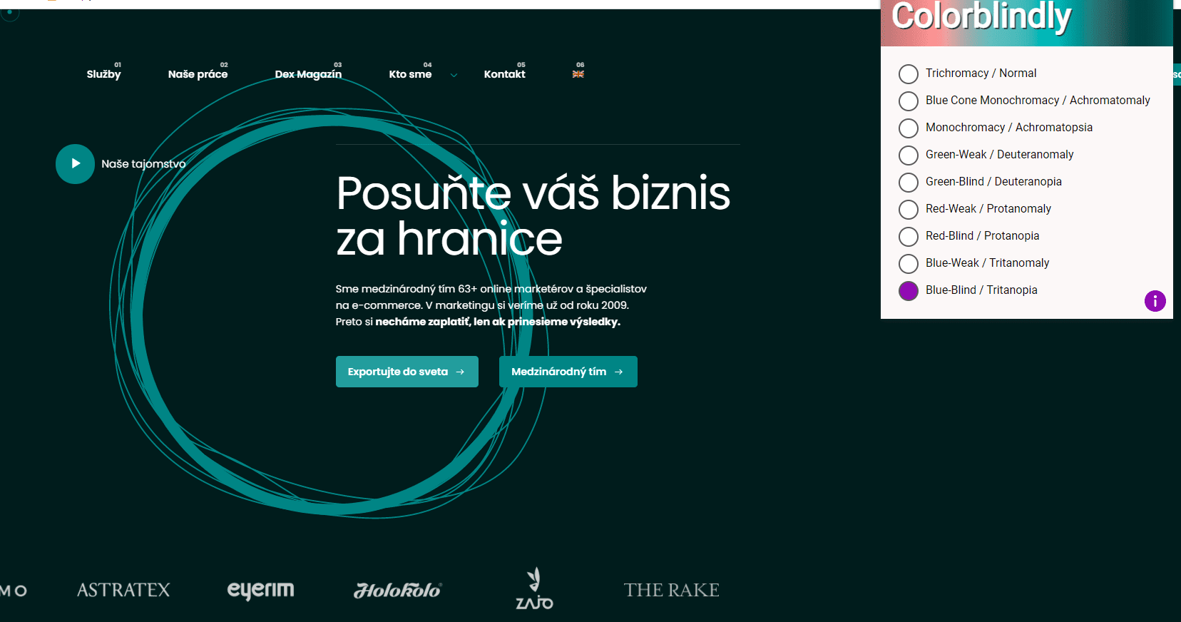 Rozšírenie Colorblindly ukazuje, do akej miery je web Dexfinity prístupný pre zrakovo znevýhodnených