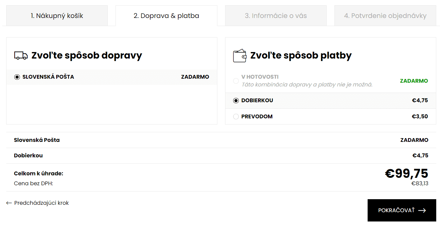 Nedostatočný výber doručovacích a platobných možností v e-shope