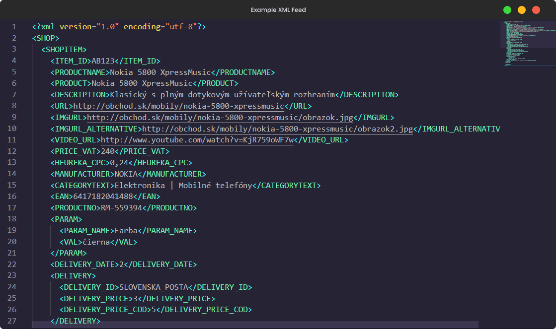 XML file example for price comparison websites.