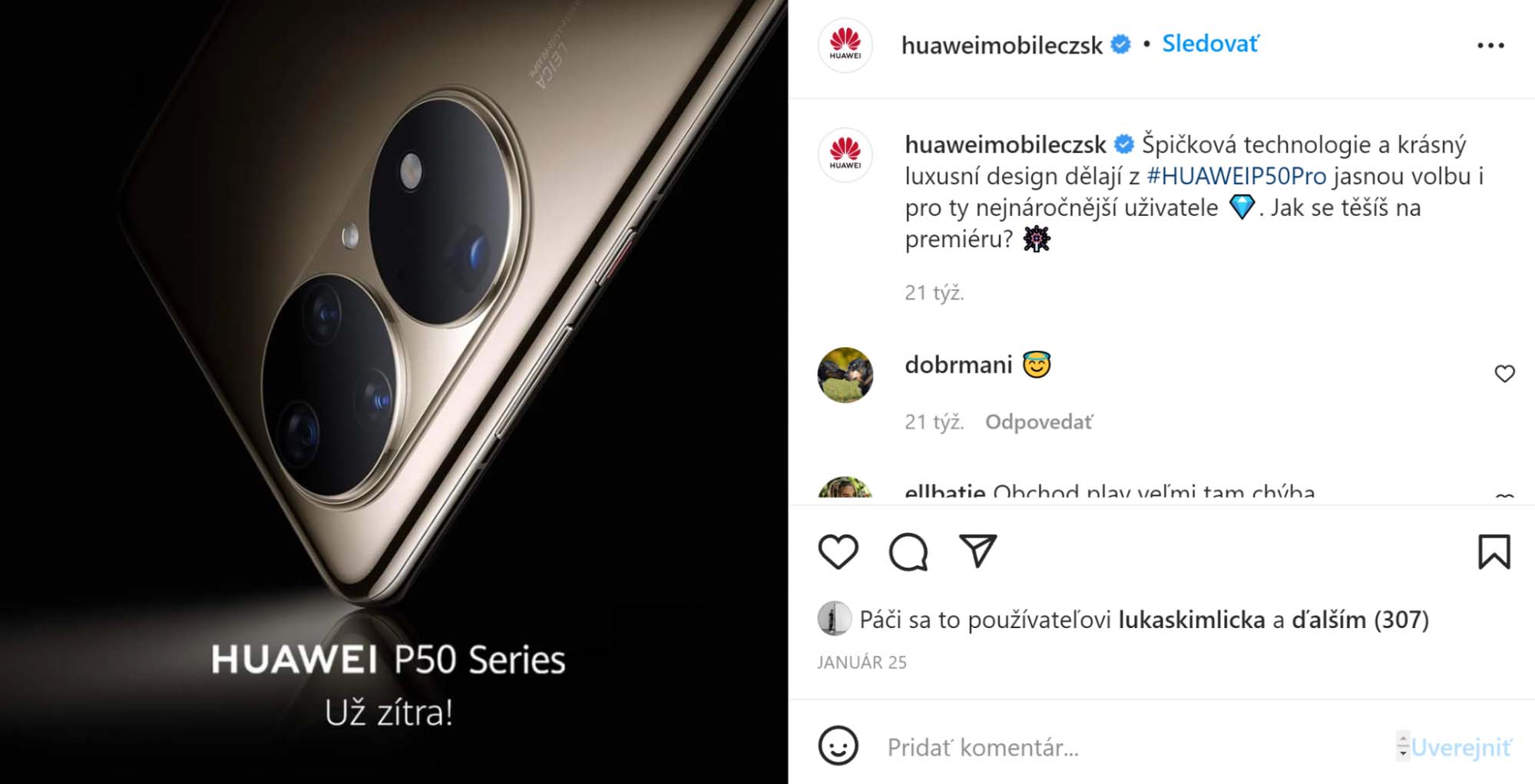 Instagram komentáre Huawei