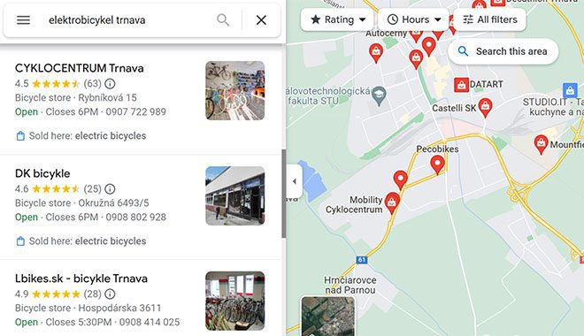 Online nakupovanie Google Maps v Trnave