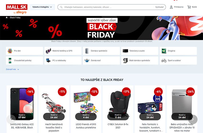 Black Friday marketing podstránka Mall.sk