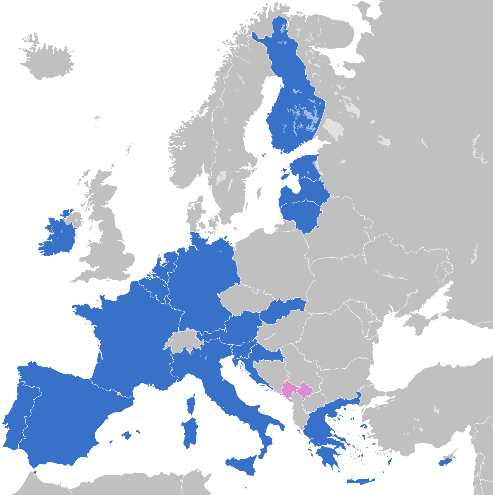 Croatia's entry into the eurozone, map