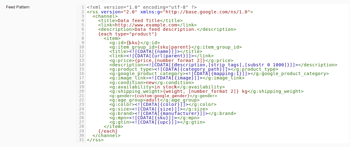 google shopping XML feed example