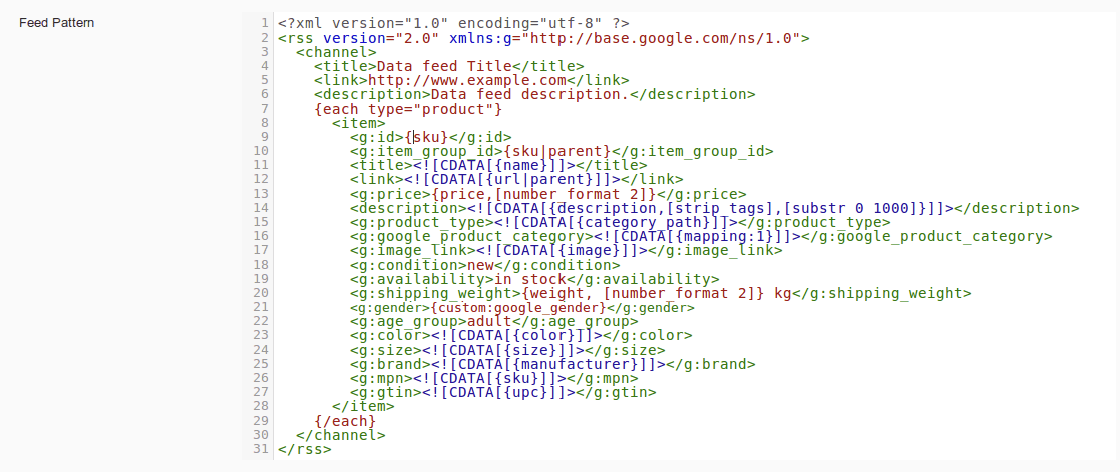 XML feed google shopping príklad