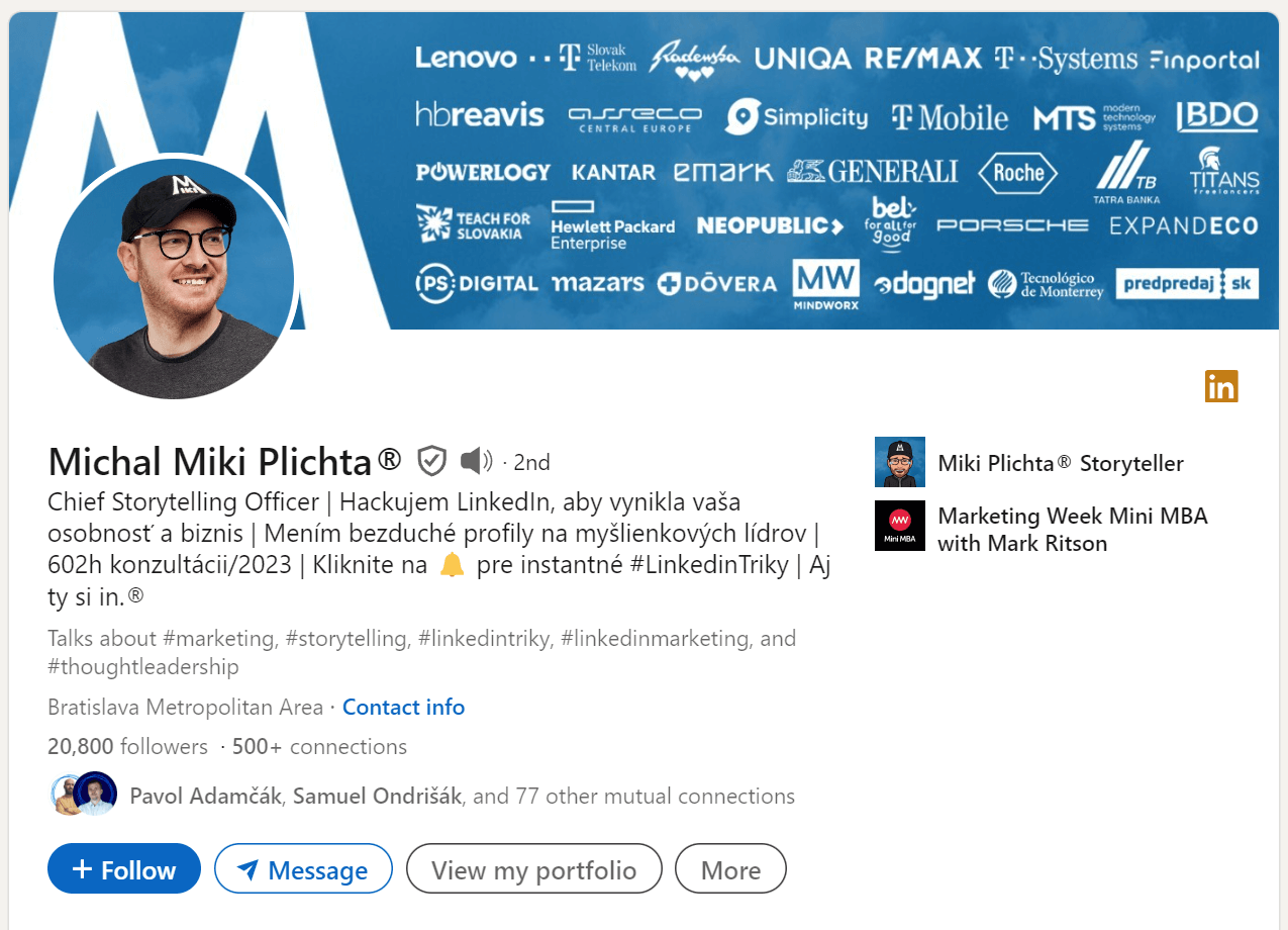 LinkedIn profil Miki Plichta
